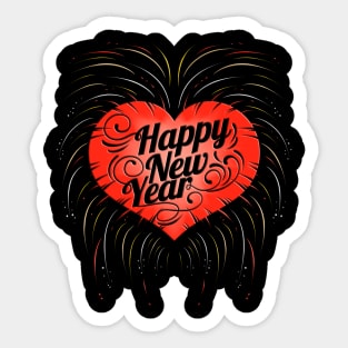 Heart With Fireworks Happy New Year Sticker